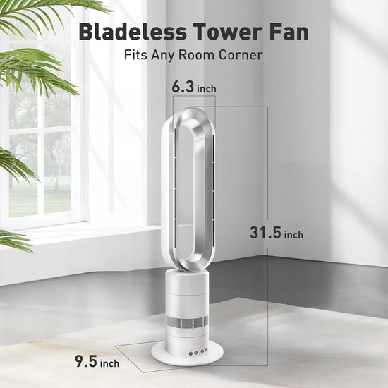 GRECOOK TP-18Pro Bladeless Tower Fan, 2-in-1 Heater & Cooling Fan with Remote & Touch Control, 10 Cooling + 3 Heating Levels, Ultra-Quiet DC Motor for Bedroom & Home Office